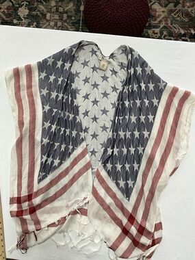Quagga USA American Flag Kimono Cardigan Stars & Stripes Fringe Shawl OS